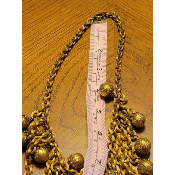 Unsigned Miriam Haskell Heavy Gold Chain Filigree Ball Dangle Tassel Jewelry